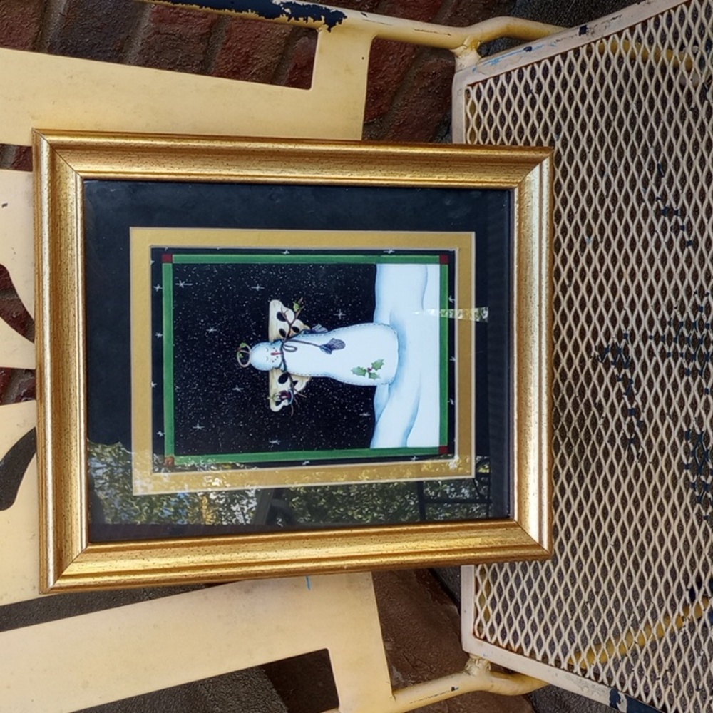 Framed Snowman Artwork with Gold Frame - Picture 5 of 6